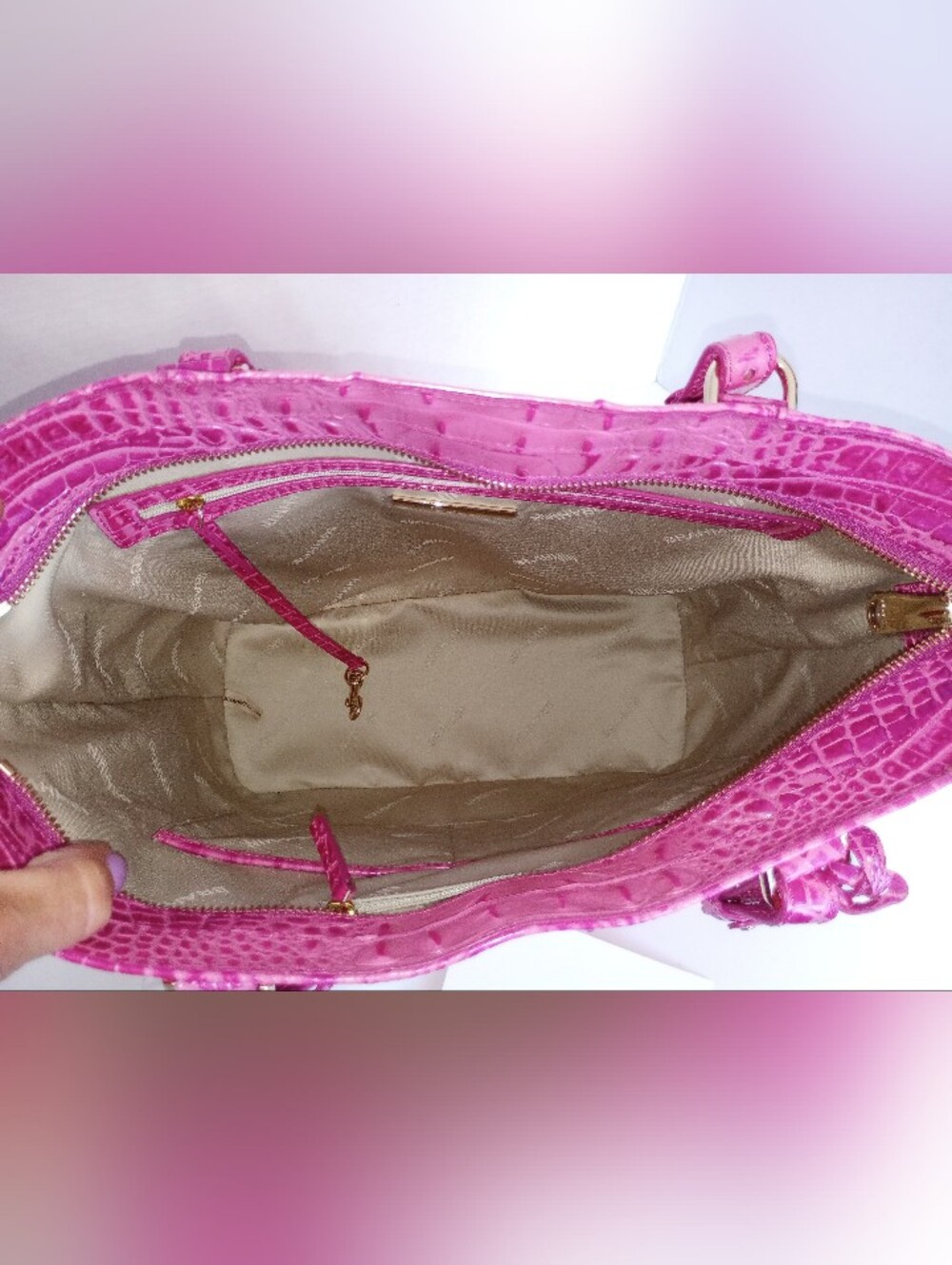 NWOT Brahmin Hibiscus 🌺 Ellen Tote, Crocodile Embossed Leather, Pink - Picture 11 of 14